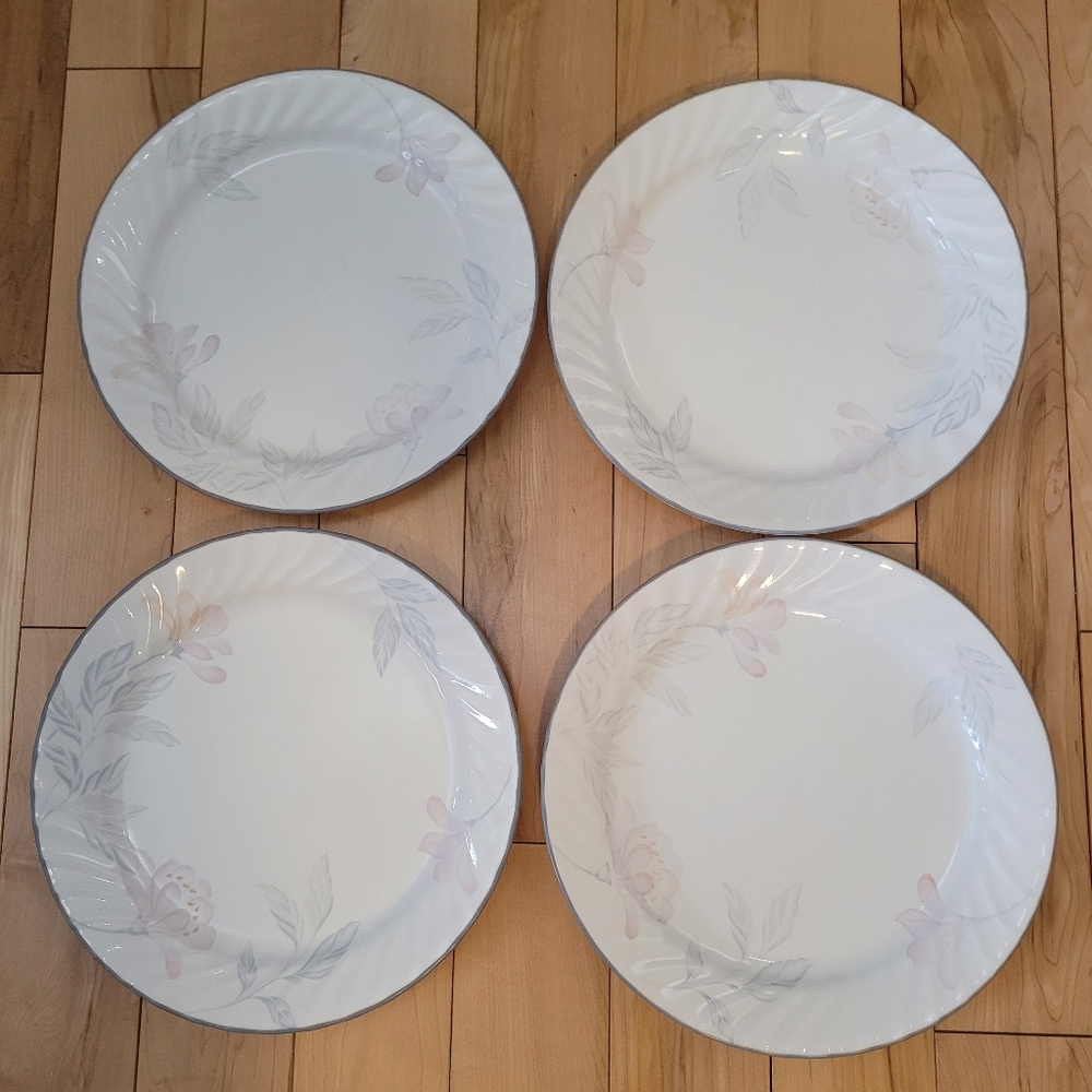 4 Corelle Pink Trio dinner plates